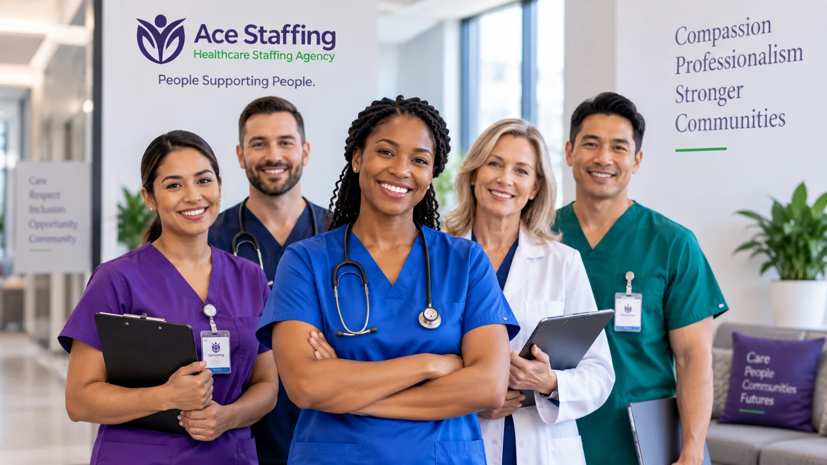 A diverse group of healthcare professionals standing together