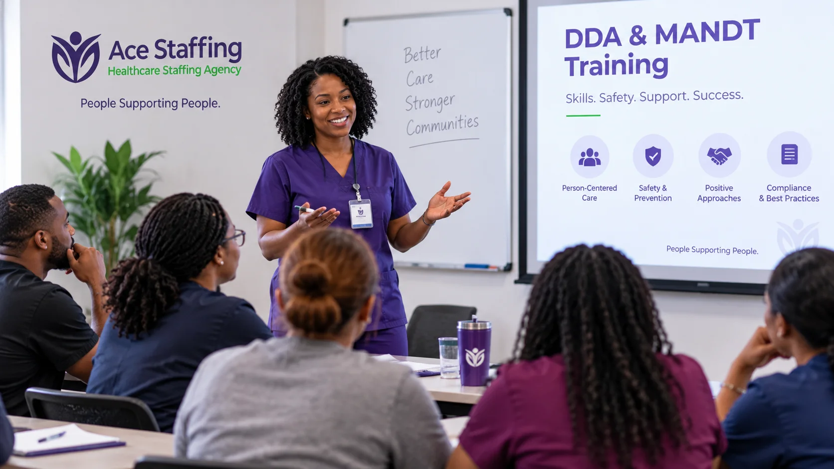 An instructor leading a healthcare training session